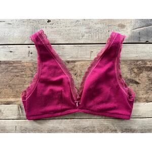 Victoria's Secret Kir Red LARGE Waffle Plunge Bralette Wireless Lounge Bra